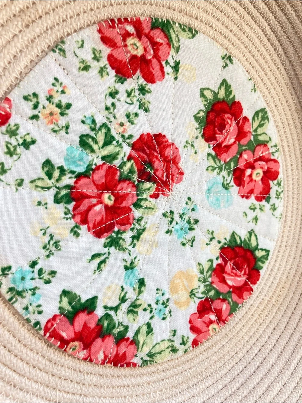 Handcrafted Coiled Fabric Floral Rope Bowl Farmhouse Pioneer Woman